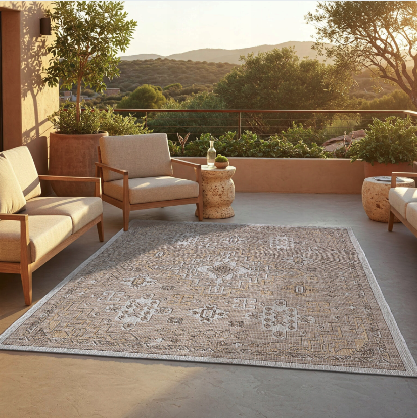 Covor de exterior pentru terasă și balcon - maro în stil rattan Lăţime: 80 cm | Lungime: 150 cm