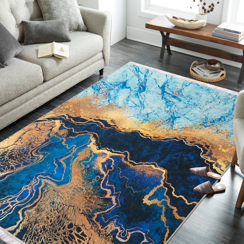 Kék csúszásgátló szőnyeg absztrakt mintával Szélesség: 120 cm | Hossz: 180 cm