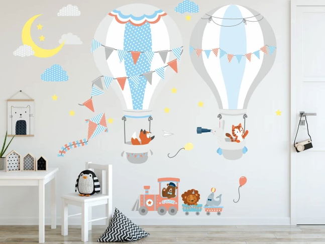 Roztomilá dětská nálepka na zeď létající balón 60 x 120 cm