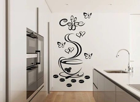 Nálepka na zeď do kuchyně šálek horké kávy 60 x 120 cm