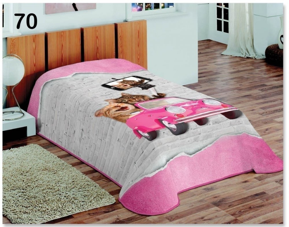 Šedě růžový 3D potah na postel se selfie kočkami Šířka: 155 cm | Délka: 220 cm