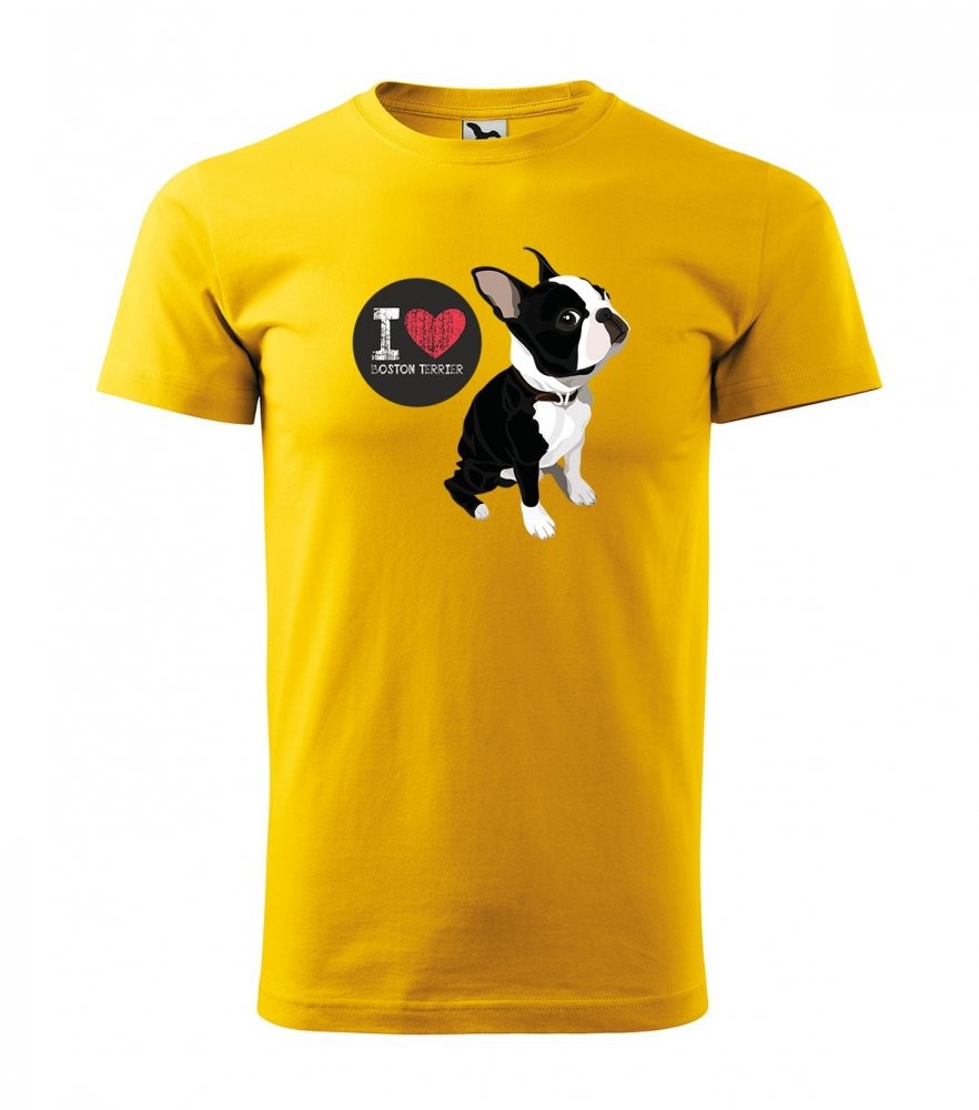 Originální bavlněné pánské tričko pro milovníky plemene bostonský teriér XS Žlutá