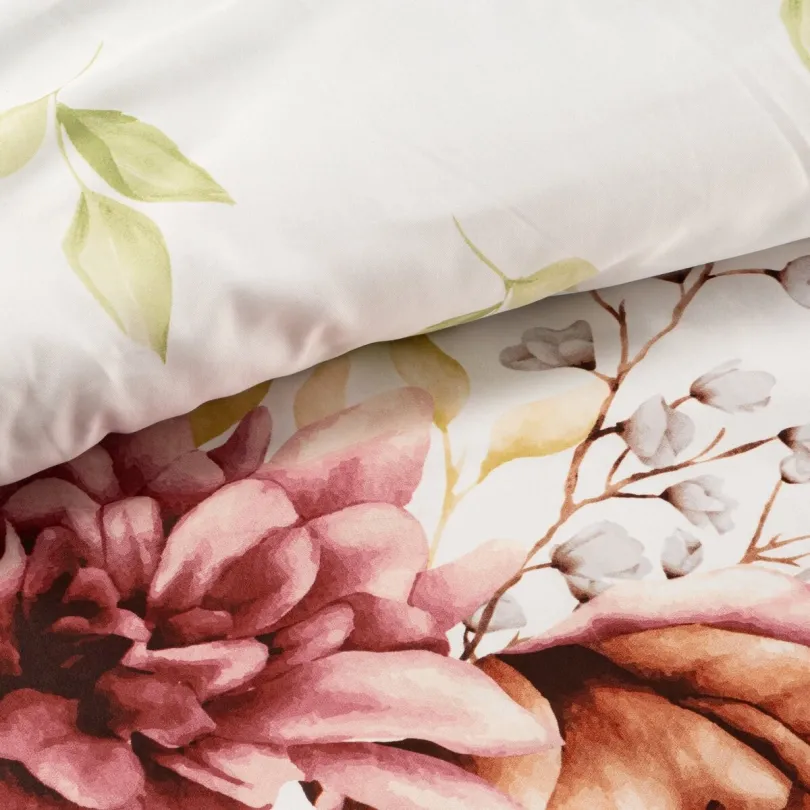 Cearșafuri de pat reversibile cu imprimeu floral îndrăzneț - alb 2 părți: 1 buc 140x200 + 1 buc 70x80