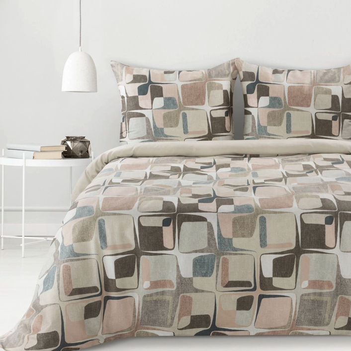 Cearșafuri din bumbac satinat - bej cu model geometric 2 părți: 1 buc 140x200 + 1 buc 70x80