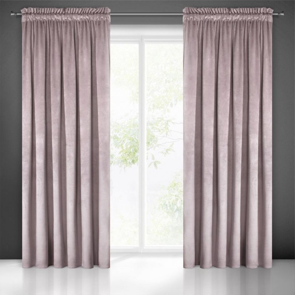 Púdrovo ružové zatemňovacie závesy s riasiacou páskou