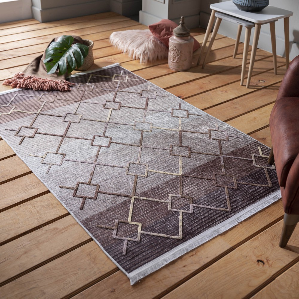 Hnědý vzorovaný koberec ve skandinávském stylu Šířka: 80 cm | Délka: 150 cm