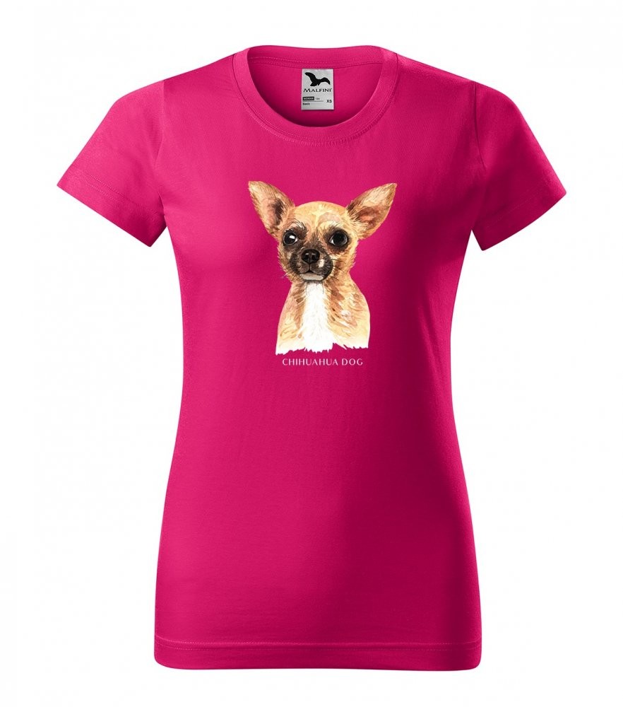 Stylové dámské tričko bavlněné s potiskem psa čivava Ružová XXL