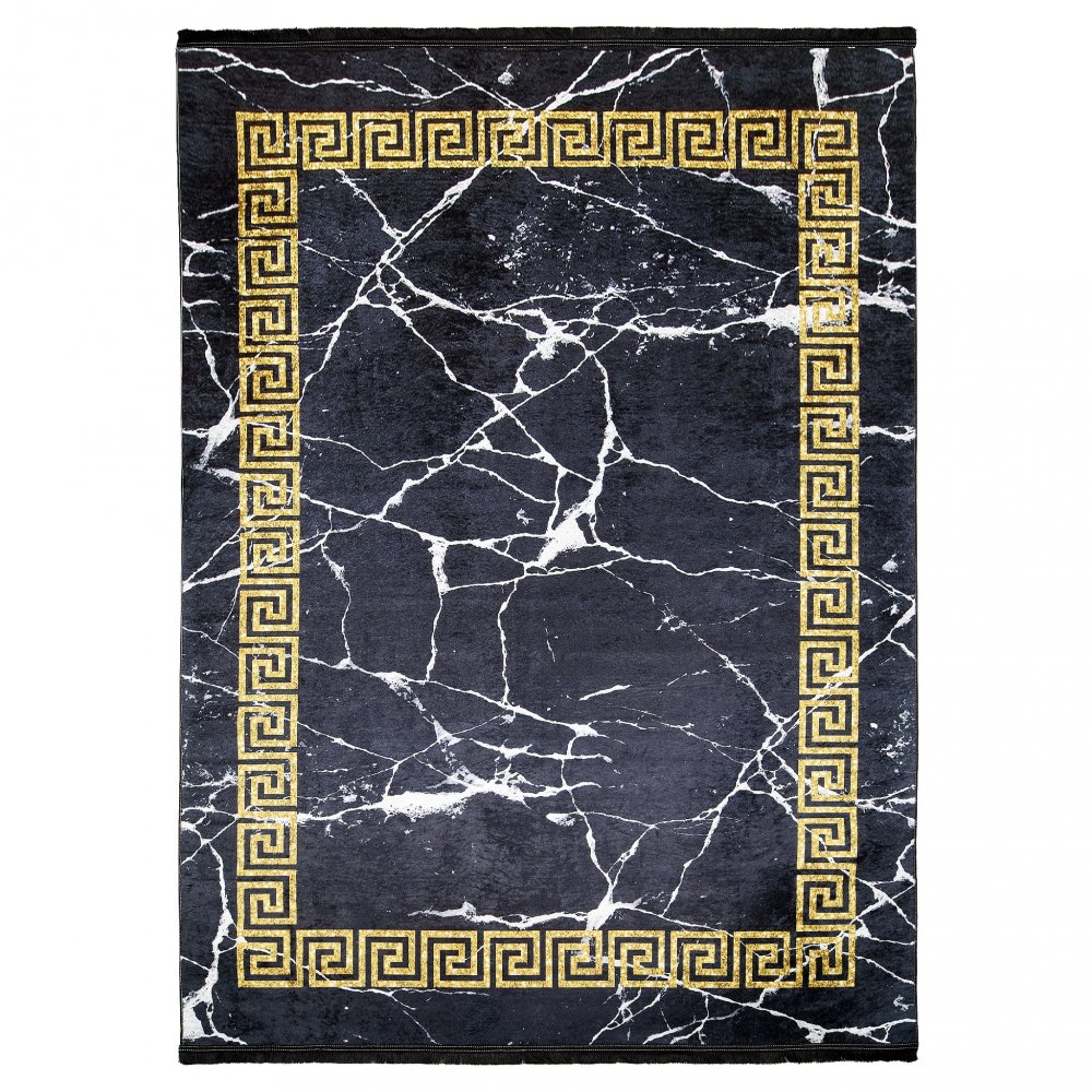 Covor trend negru cu model geometric auriu Lăţime: 80 cm | Lungime: 150 cm
