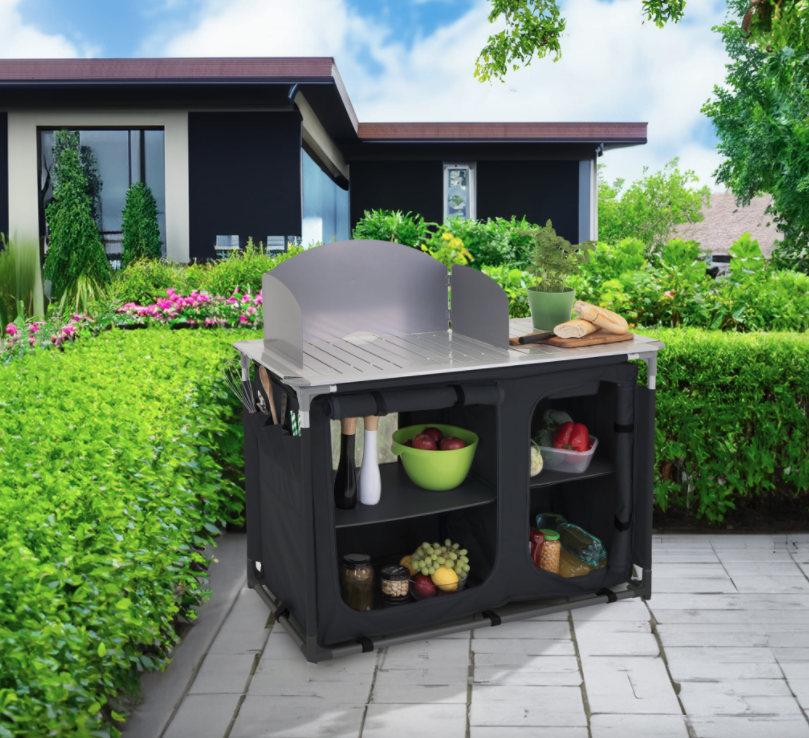Bucătărie de camping pliabilă cu 2 compartimente – 116 x 52 cm, negru