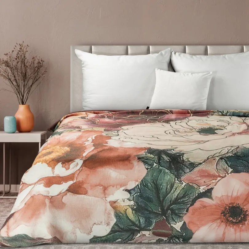 Pătură acrilică de lux cu motive florale tropicale Lățime: 150 cm | Lungime: 200 cm
