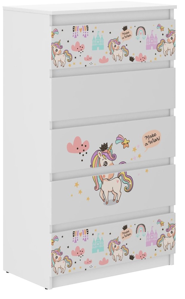 Comoda de calitate pentru copii cu motiv unicorn curcubeu 121x40x70 cm