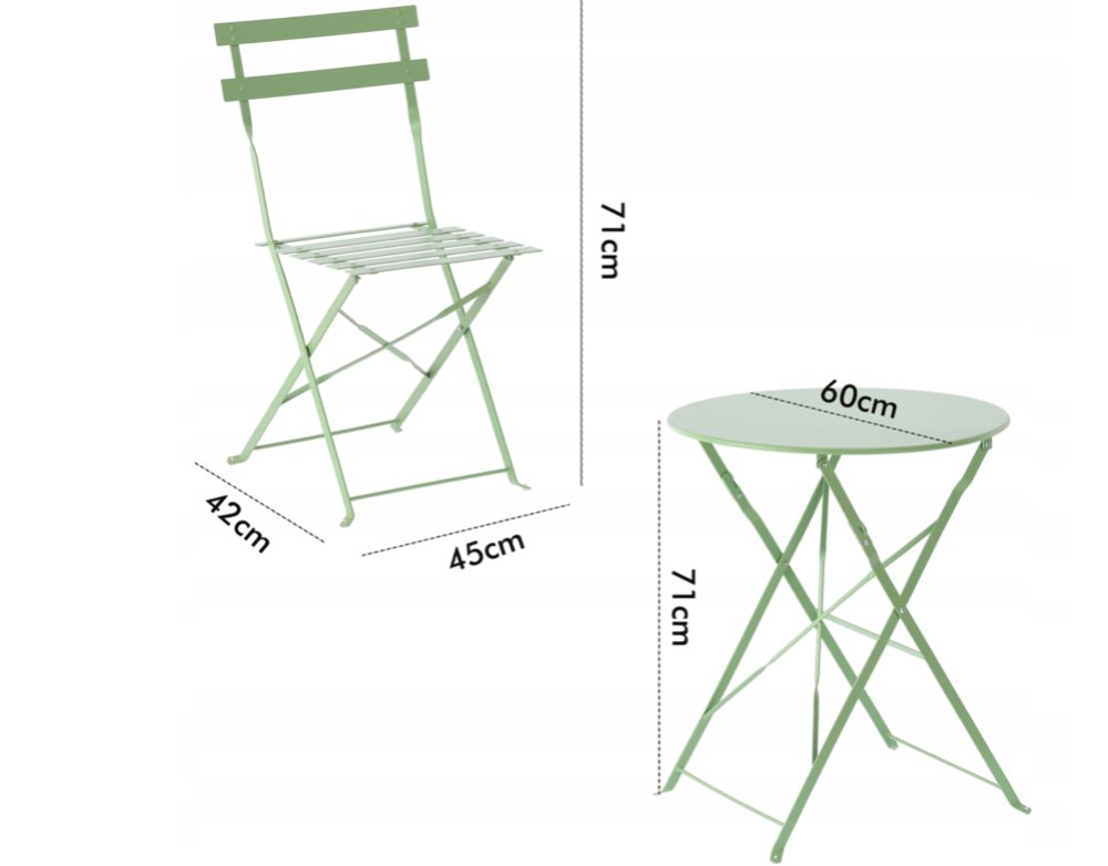 Set balcon pliabil compact - masă + două scaune Verde