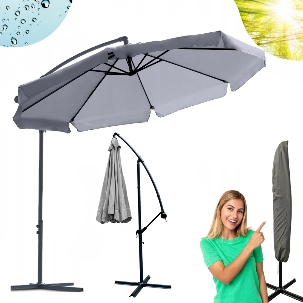 Umbrelă de grădină mare cu suport gri