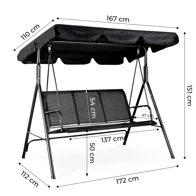 Leagăn de grădină pentru 3 persoane cu baldachin reglabil