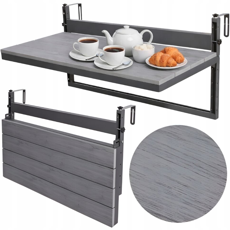 Masă de balcon suspendată pentru balustradă 80 x 40 cm - pliabilă, reglabilă