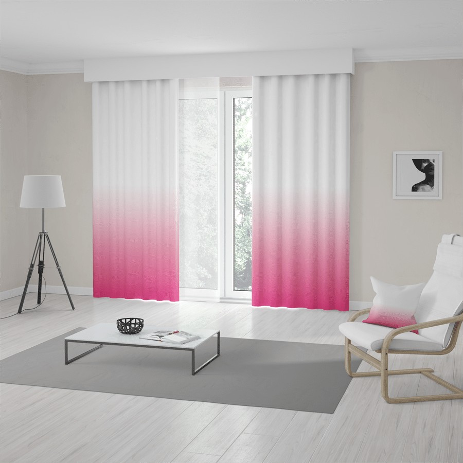 Moderní závěsy šité na míru bílo růžové barvy s trendy ombré efektem Šířka od 71 cm do 80 cm Řasící páska (zavěšení na kolíčky nebo háčky)