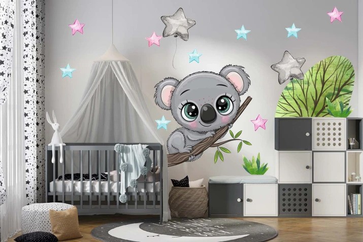 Nálepka na zeď pro děti roztomilá koala ve hvězdách 100 x 200 cm