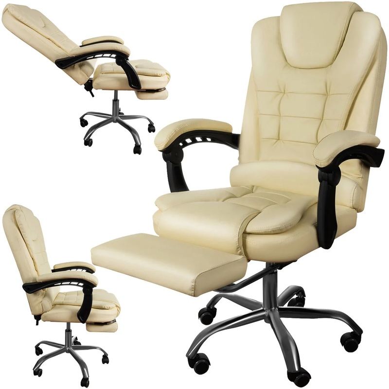 Bézs színű irodai szék lábtartóval