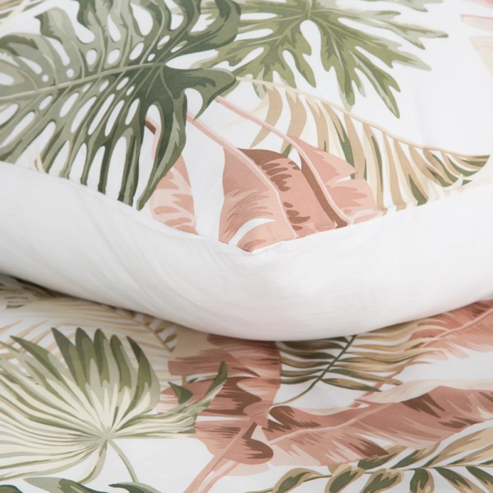 Cearșafuri din bumbac sateen - alb cu frunze tropicale 2 părți: 1 buc 140x200 + 1 buc 70x80
