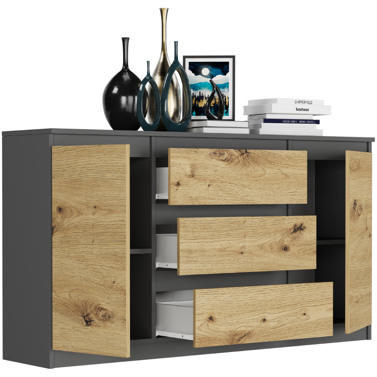 Comoda spațioasă R-140-S3 - diferite variante de culoare antracit mix artisan