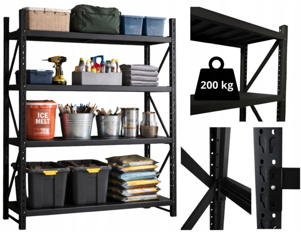 Raft metalic pentru depozit, garaj și atelier - 800 kg, 4 rafturi