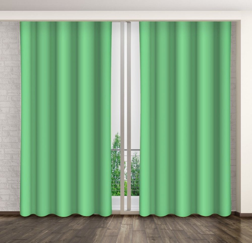 Zářivé jednobarevné závěsy na kolíčky zelené barvy Délka: 270 cm
