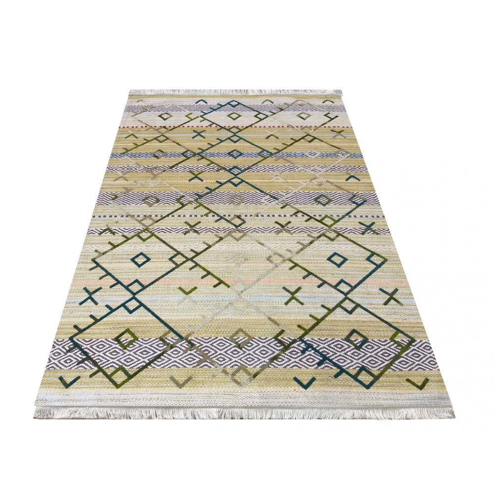 Originální zelený koberec v etno stylu s barevným vzorem Šířka: 120 cm | Délka: 180 cm