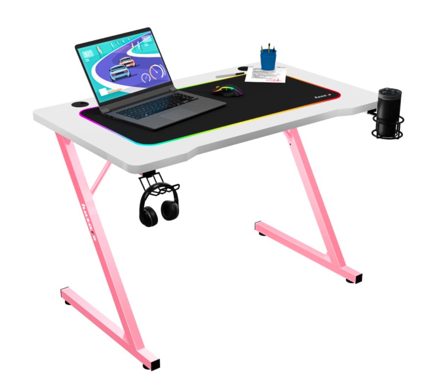 DomTextilu PraktickýbielyhernýstôlHERO1.8sružovoukonštrukciou HUZHERO-1-8-PINK biela