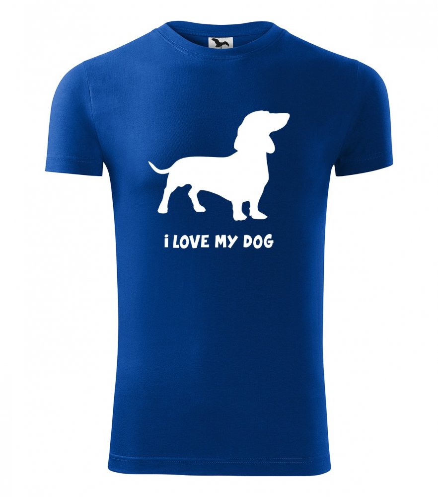 Bavlnené tričko s krátkym rukávom s potlačou psíka Modrá XXL