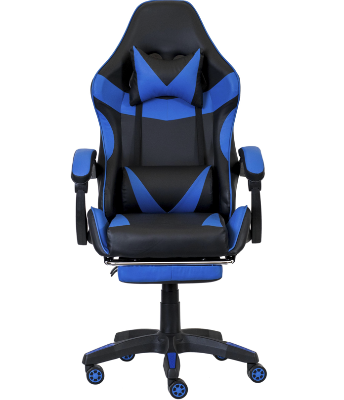 Scaun ergonomic pentru jocuri CLASSIC cu suport pentru picioare albastru