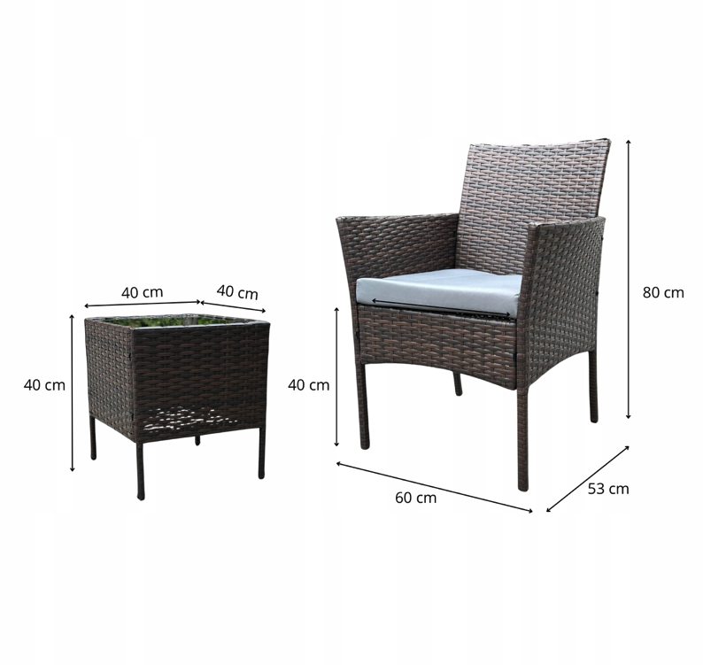 Set rattan cu masă și 2 fotolii - maro + perne antracit