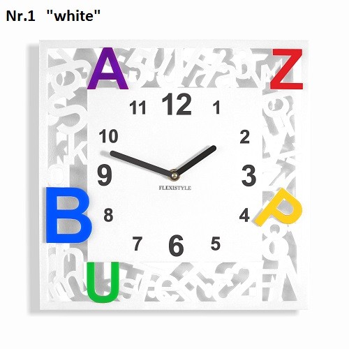 Čtvercové dětské hodiny s písmenky Bílá