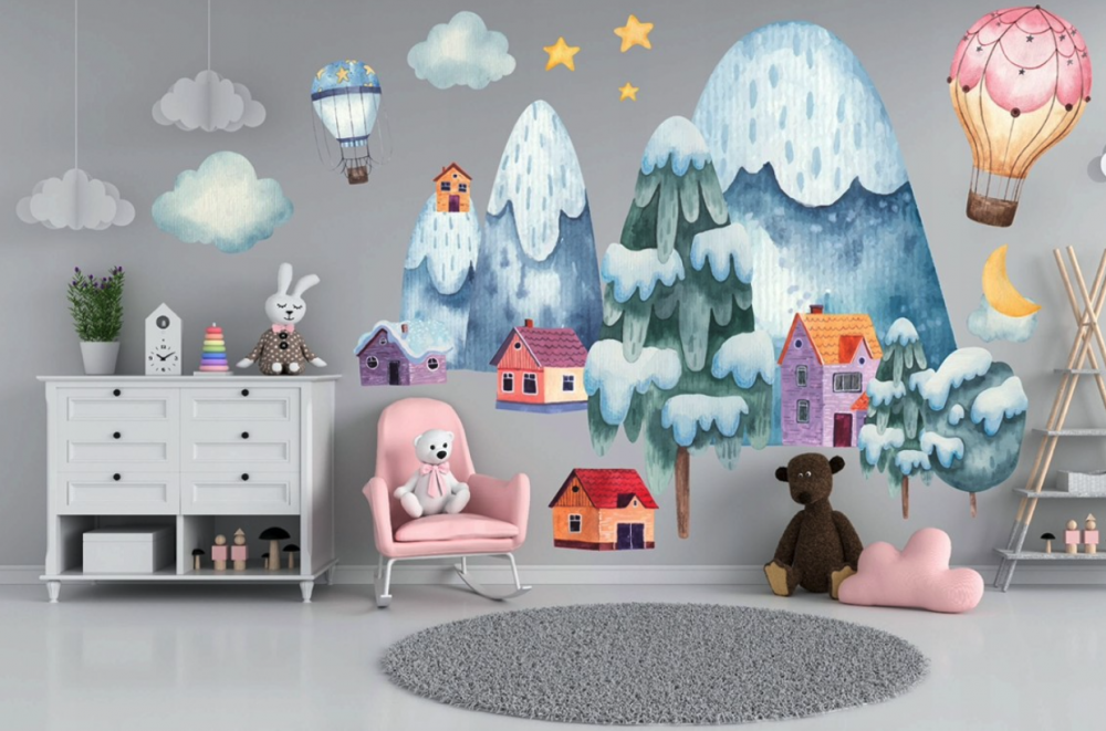 Krásná nálepka do dětského pokoje zasněžená krajina 60 x 120 cm