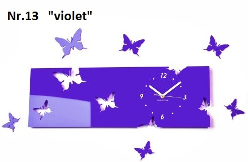 Ceas de perete cu fluturi din sticlă acrilică Violet