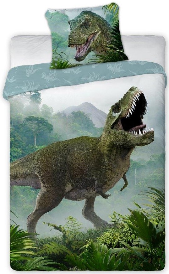 Foi de pat reversibile din bumbac cu dinozaur 2 părți: 1 buc 140 cmx200 + lenjerie 70 cmx90