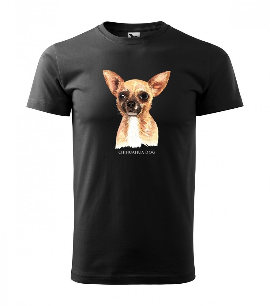 Stylové pánské tričko bavlněné s potiskem psa čivava Černá L