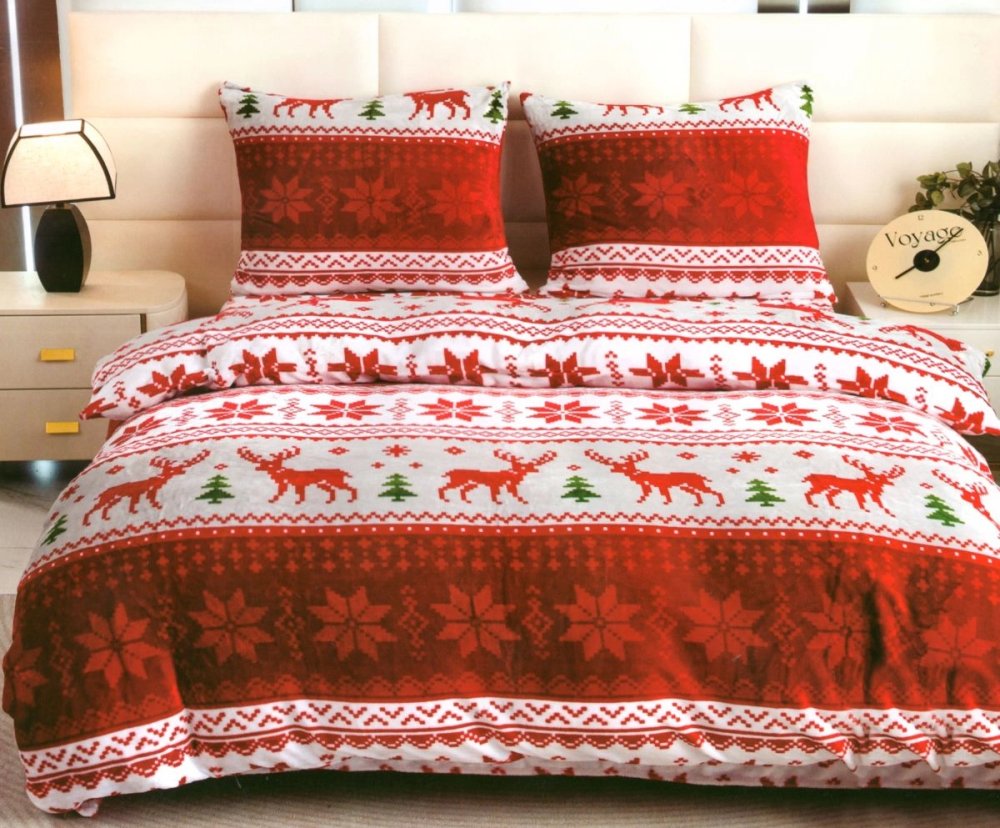 Lenjerie de pat micropluș cu motiv de Crăciun 3 părți: 1 buc 200x220 + 2 buc 70x80