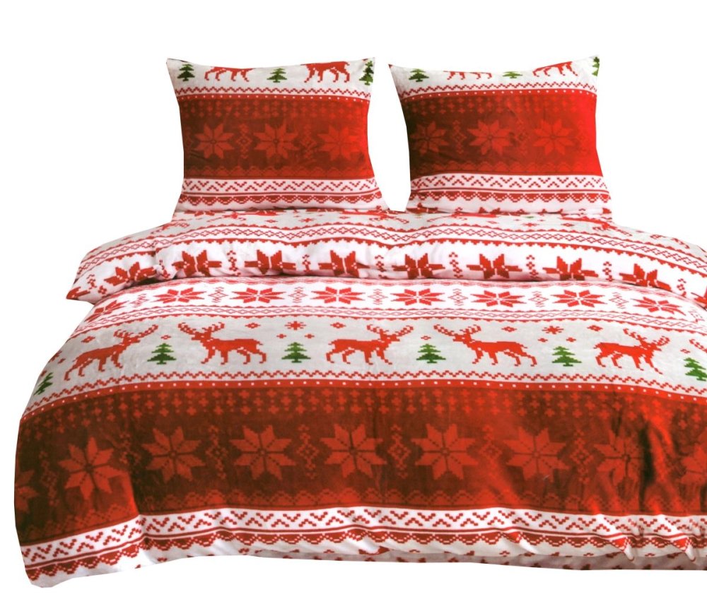 Lenjerie de pat micropluș cu motiv de Crăciun 3 părți: 1 buc 200x220 + 2 buc 70x80