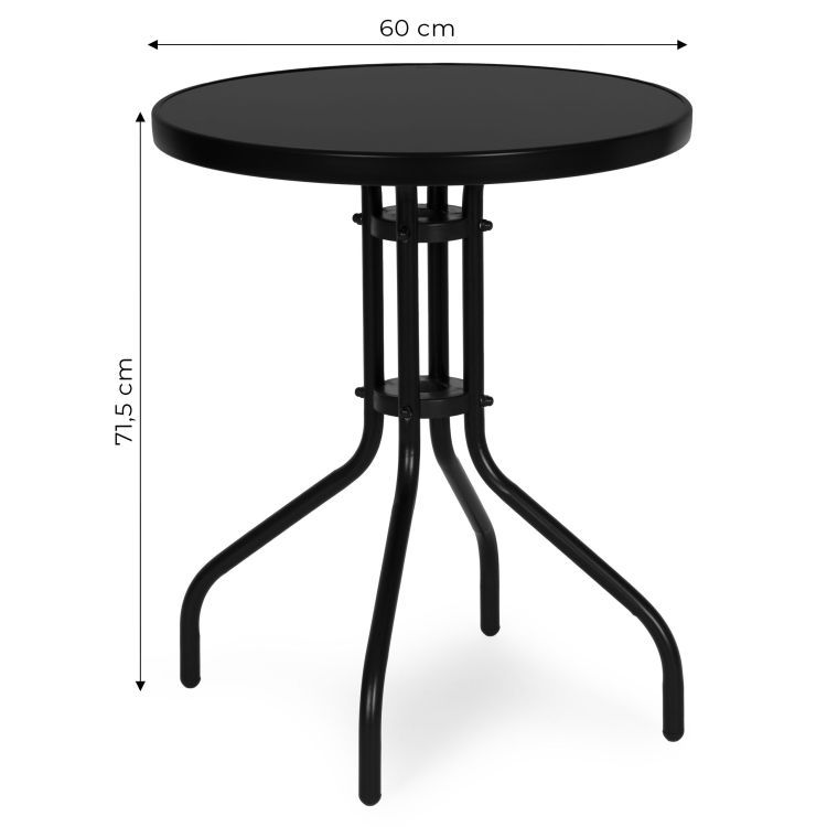 Okrúhlyzáhradnýstolík60cmstvrdenýmsklom-čierny 70876