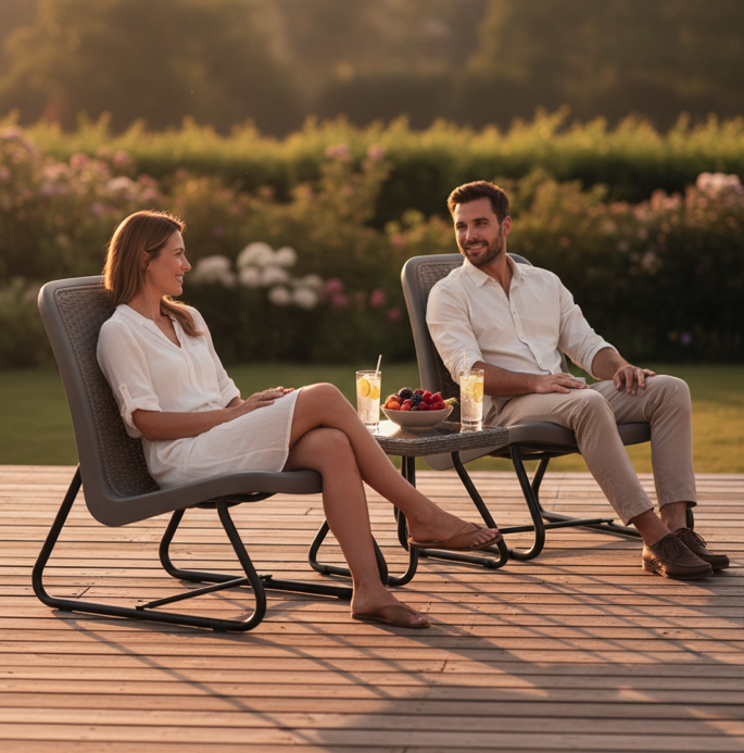 Balkónovýzáhradnýnábytoksivý–set2kreslá+stolík