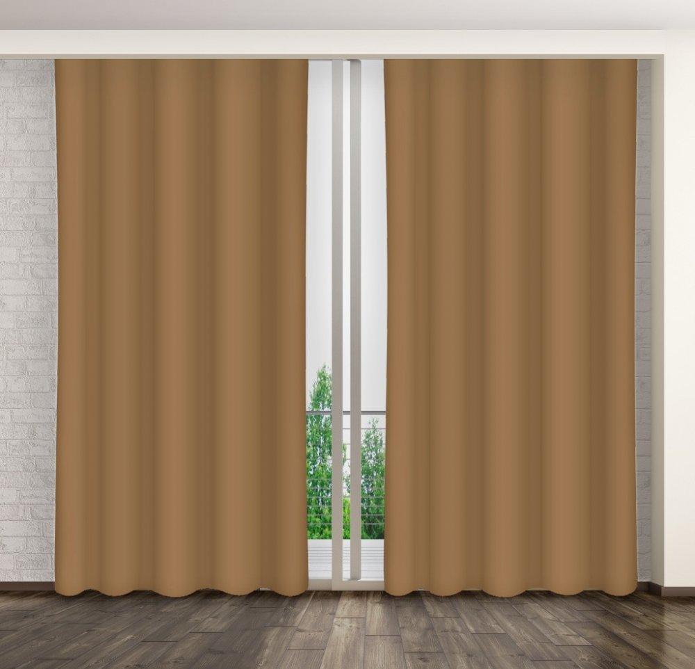 Dekoratív bézs sötétítő függöny ráncolószalaggal Hossz: 270 cm