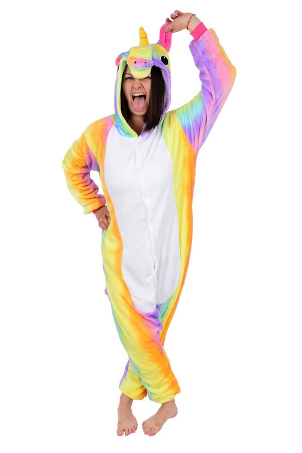 Kigurumi overal s motívom jednorožca dúhovej farby veľkosť M