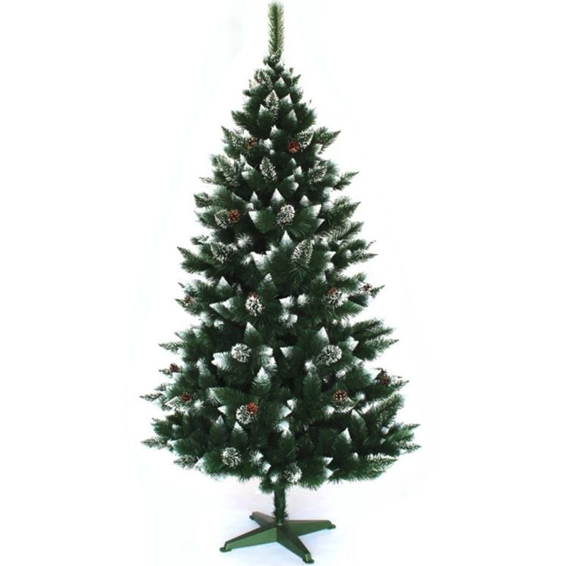 Brad de Crăciun frumos decorat cu zăpadă, conuri de pin 150 cm
