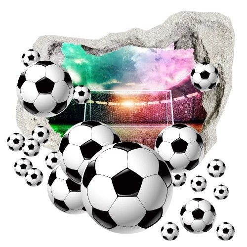 Nálepka na zeď 3D fotbalové míče s pozadím stadionu 75 x 75 cm