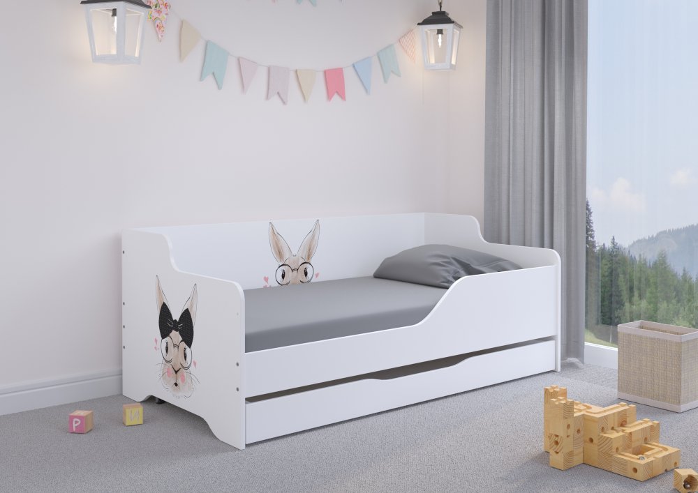 Pat pentru copii cu un iepuraș adorabil 160x80 cm