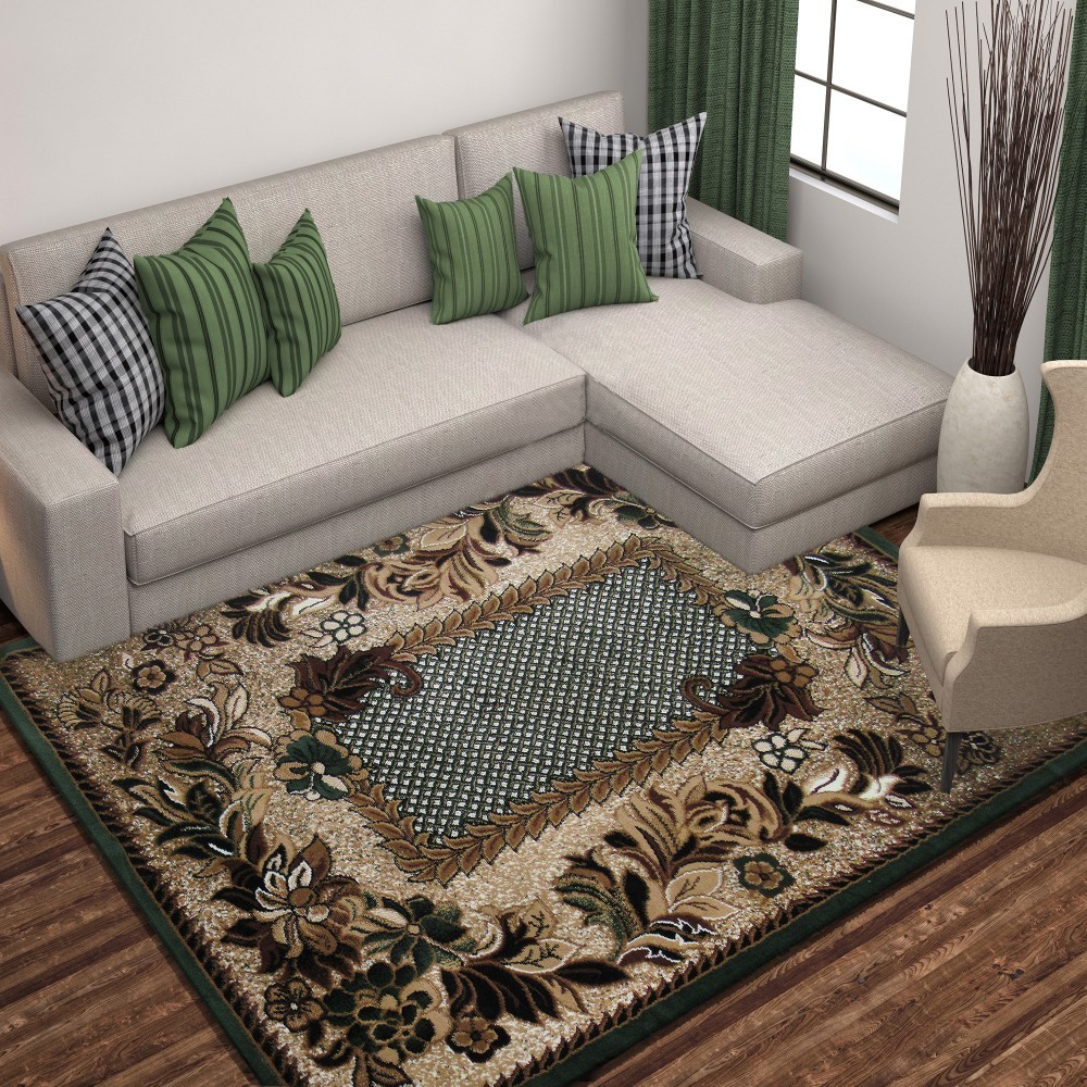 Stylový vintage koberec se zeleným okrajem Šířka: 150 cm | Délka: 210 cm