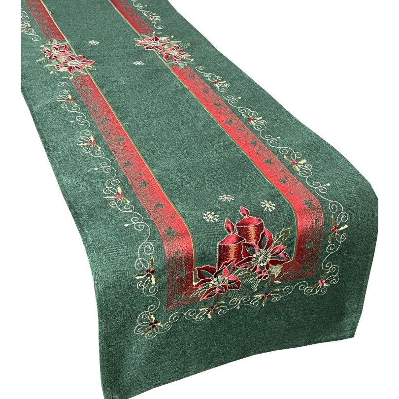 Vánoční zelená štola s výšivkou Šířka: 40 cm | Délka: 200 cm
