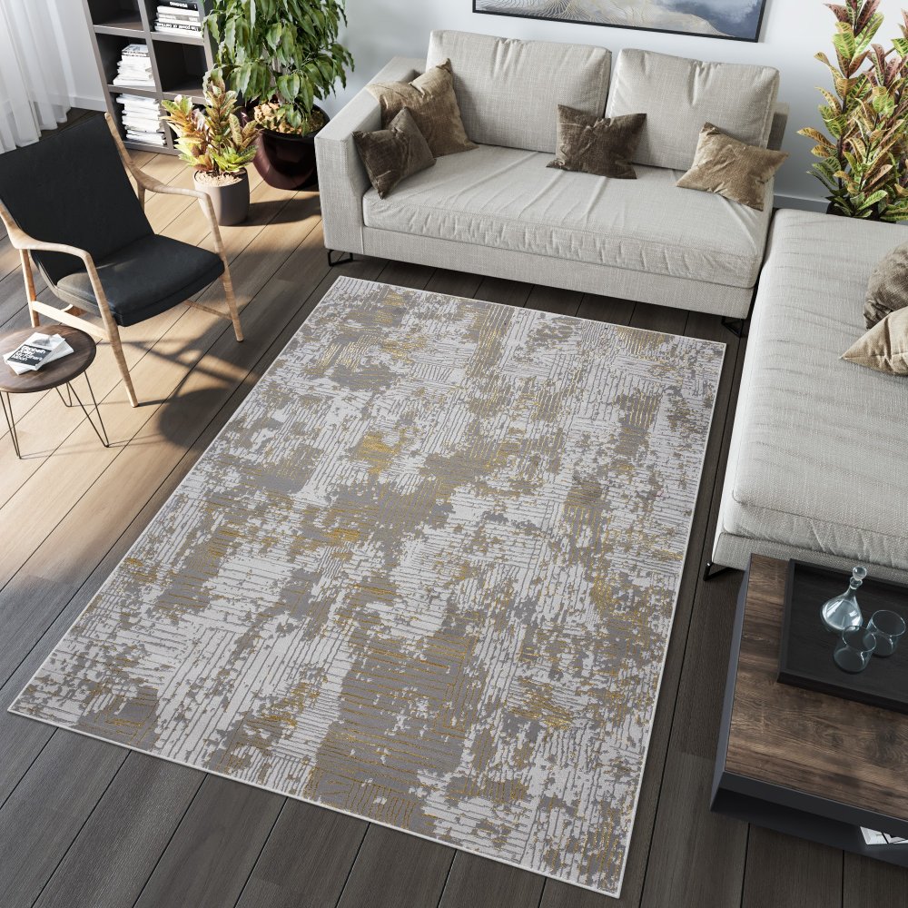 Moderní šedý koberec se zlatým motivem Šířka: 200 cm | Délka: 300 cm