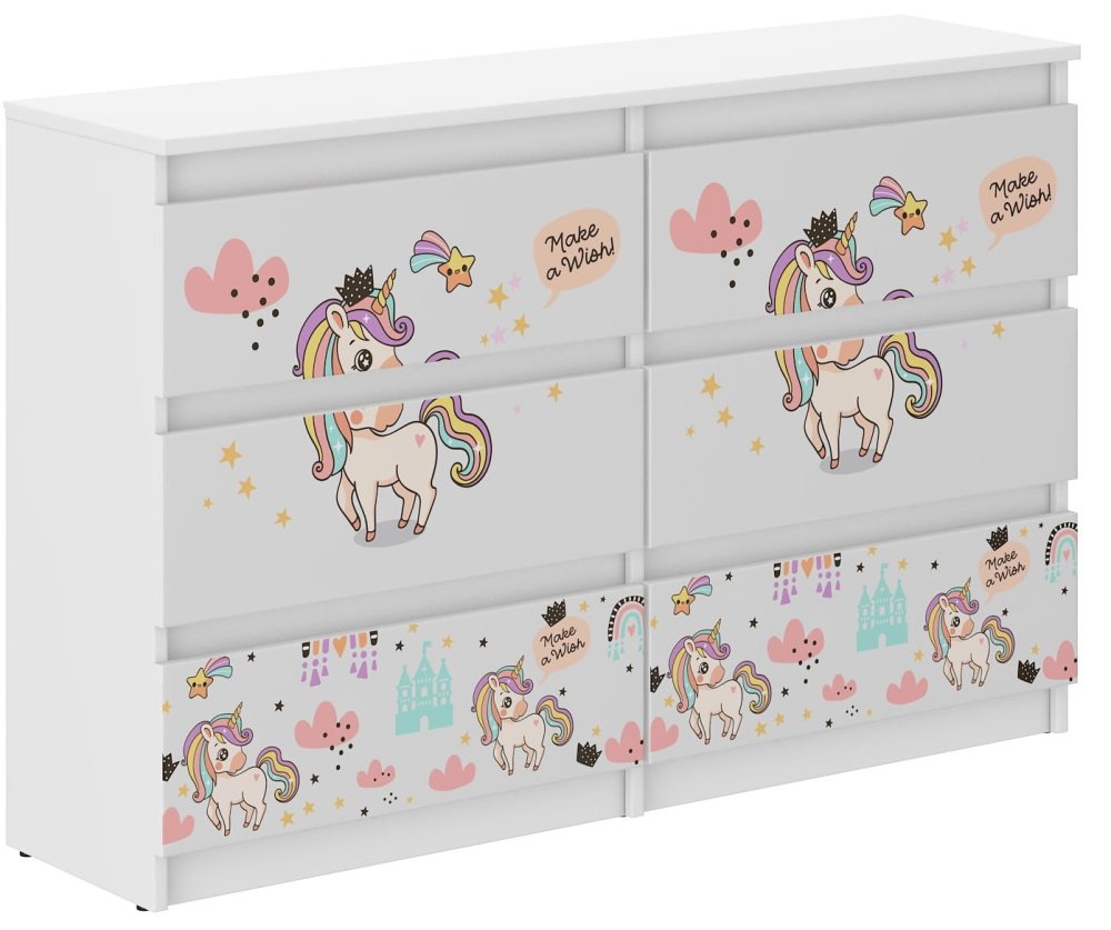 Comodă pentru copii cu unicorn curcubeu 77x30x120 cm