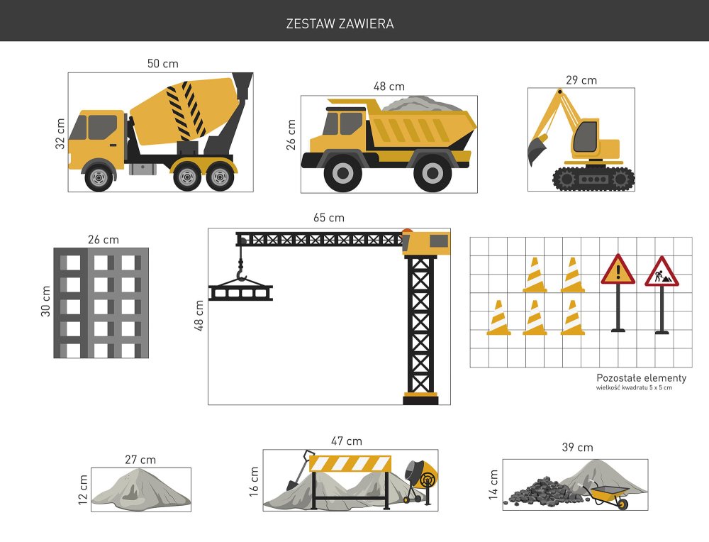 Autocolant de perete pentru camera copiilor - mașini de construcții